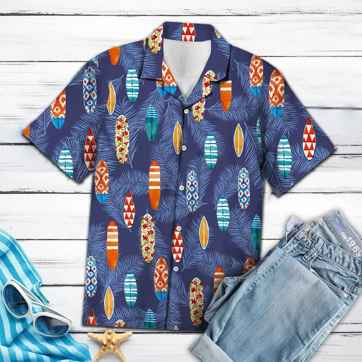 Tropical Surfboard Summer Beach Palm Tree Leaves Hawaiian Shirt HO1765