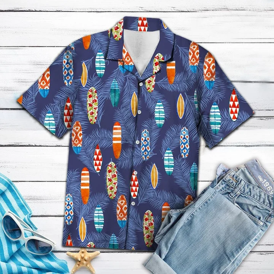 Tropical Surfboard Summer Beach Palm Tree Leaves Hawaiian Shirt HO1765