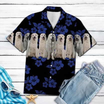 Awesome Great Pyrenees Dogs Tropical Hibiscus On Black Hawaiian Shirt HO1762