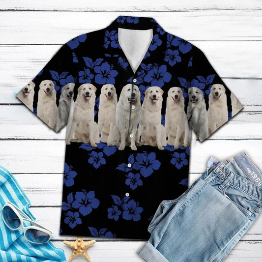 Awesome Great Pyrenees Dogs Tropical Hibiscus On Black Hawaiian Shirt HO1762