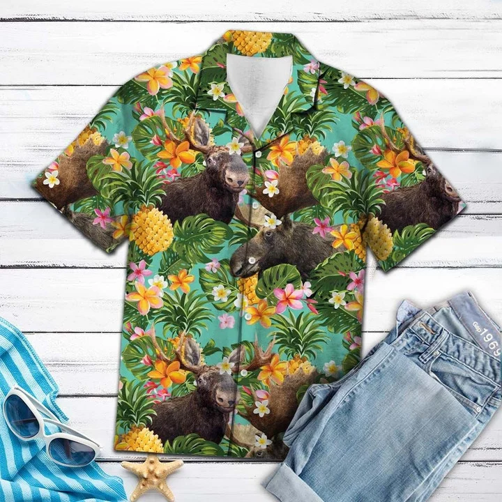 Tropical Pineapple With Moose Hawaiian Shirt HO1781