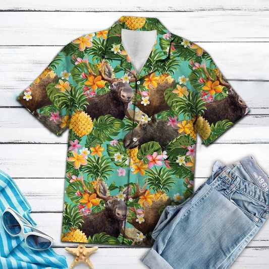 Tropical Pineapple With Moose Hawaiian Shirt HO1781