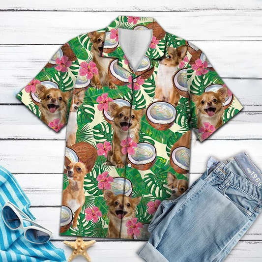 Happy Chihuahua Hide In Tropical Coconut Jungle Pattern Hawaiian Shirt HO1766