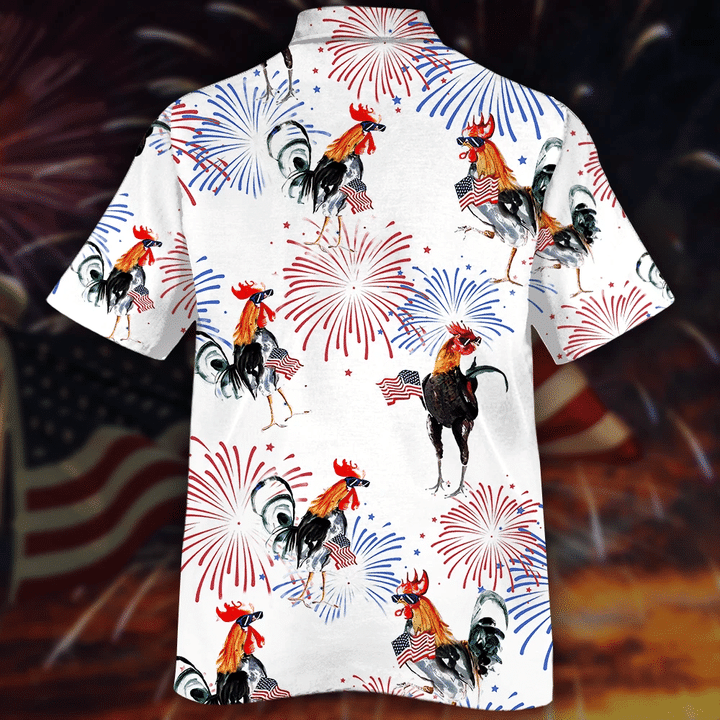 Chickens And Fireworks White Theme Hawaiian Shirt HO1770