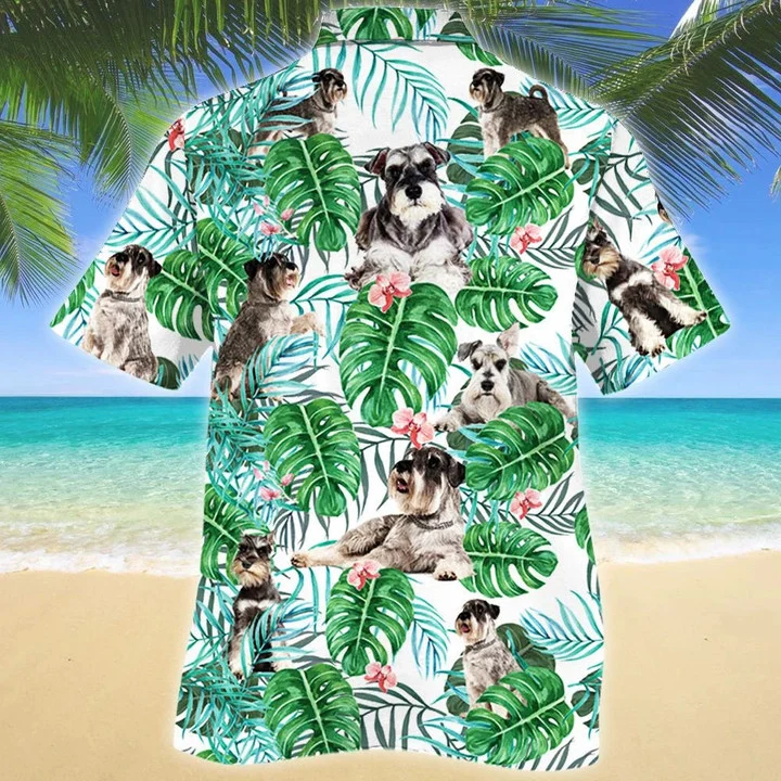 Miniature Schnauzer Dog Tropical Plant Montera Leaves Pattern Hawaiian Shirt HO1791