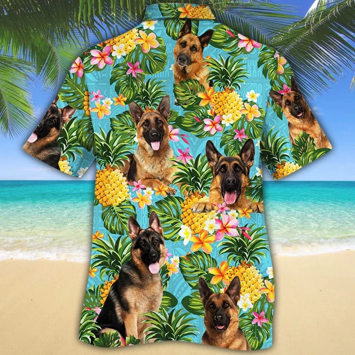 Hawaiian Shirt German Shepherd Dog With Tropical Flowers And Pineapples HO1786