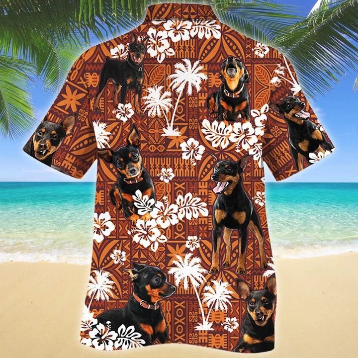 Loyal Miniature Pinscher Dog On Red Tribal Pattern Hawaiian Shirt HO1778