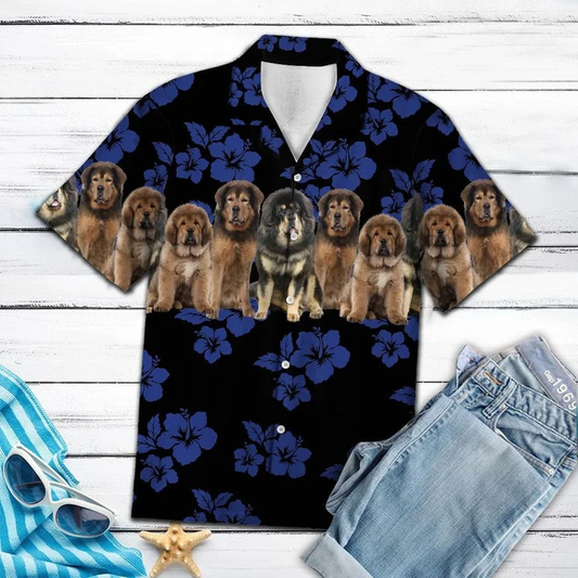 Awesome Tibetan Mastiff Dog Group On Hibiscus Hawaiian Shirt HO1783