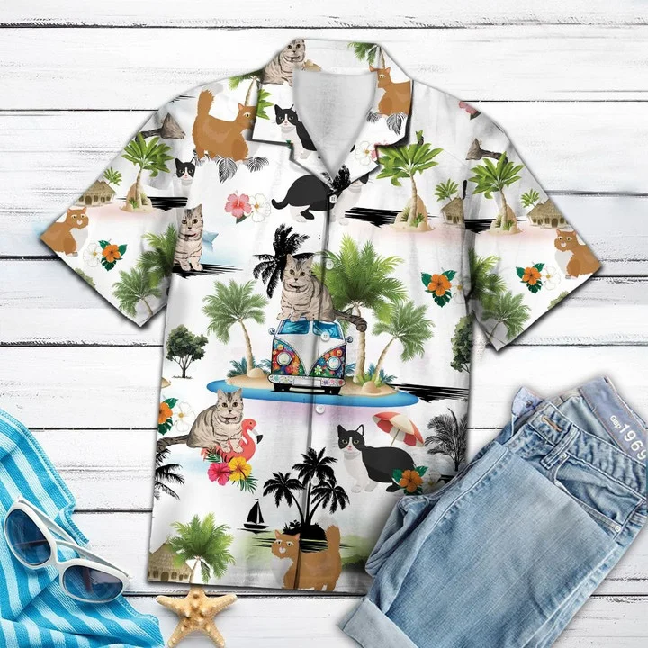 Hippie Van Munchkin Cat Enjoy Vacation Hawaiian Shirt HO1800