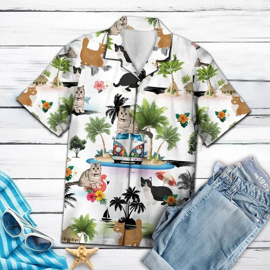 Hippie Van Munchkin Cat Enjoy Vacation Hawaiian Shirt HO1800