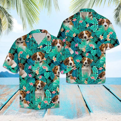 Kooikerhondje Dog Among Tropical Leaves And Flowers Hawaiian Shirt HO1799
