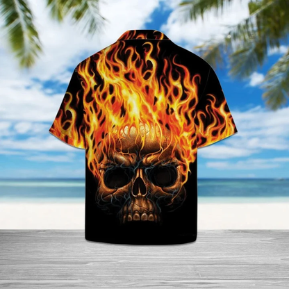 Hawaiian Shirt Flame Metal Skull Head In Black hawaii shirt for Men HO0189