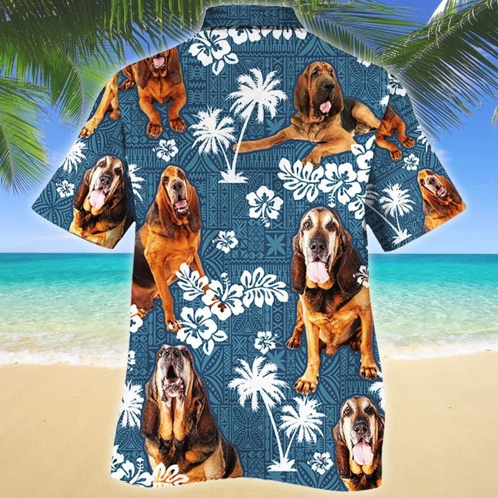 Tongue Out Bloodhound Dog Blue Tribal Hawaiian Shirt HO1809