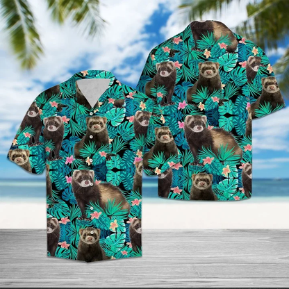 Happy Ferret Tropical Palm Leaves Summer Vacation Gift Hawaiian Shirt HO1811