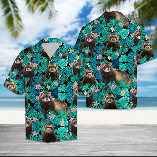 Happy Ferret Tropical Palm Leaves Summer Vacation Gift Hawaiian Shirt HO1811