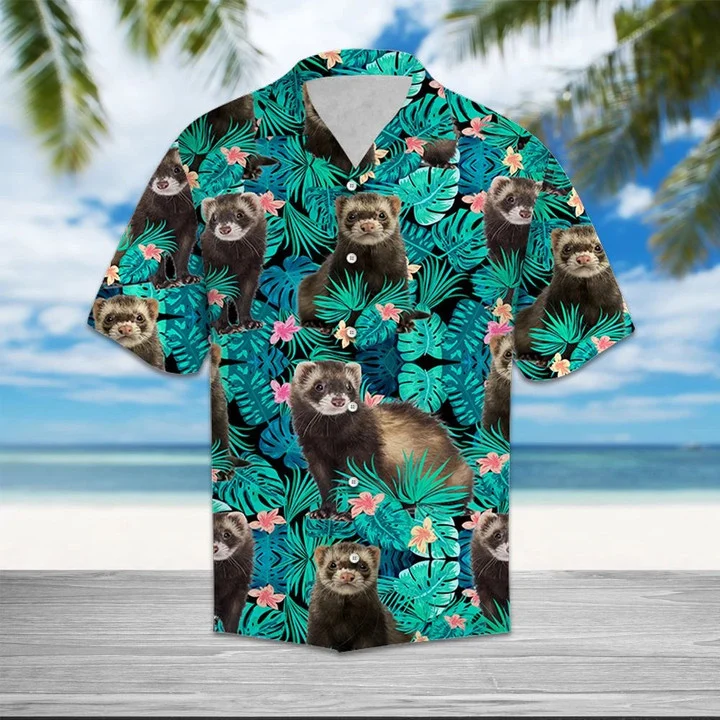 Happy Ferret Tropical Palm Leaves Summer Vacation Gift Hawaiian Shirt HO1811