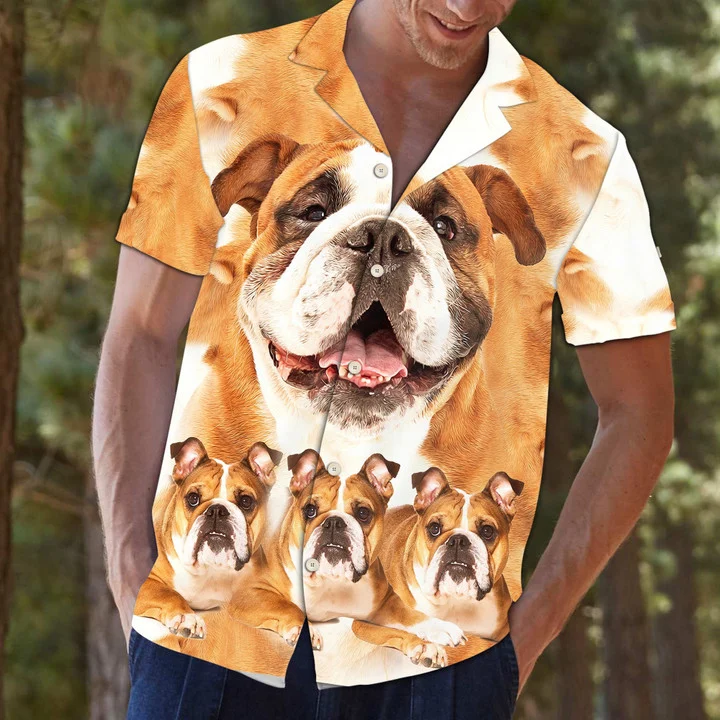 Bulldog Great Dog Portrait Gift For Dog Lovers Hawaiian Shirt, Short Sleeve Hawaiian Aloha Shirt for men and women HO1829