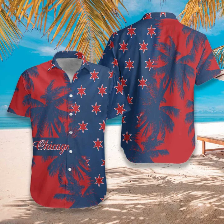 Red And Blue Chicago Watercolor Hawaiian Shirt HO1818