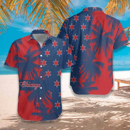 Red And Blue Chicago Watercolor Hawaiian Shirt HO1818