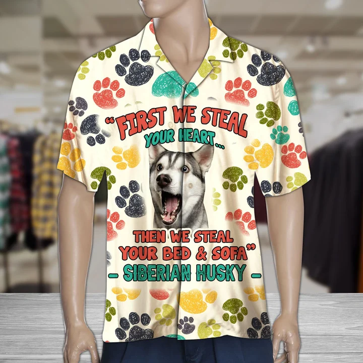 Funny Siberian Husky Steal Your Heart And Steal Your Bed Pattern Hawaiian Shirt HO1849