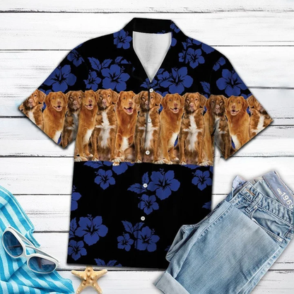 Nova Scotia Duck Tolling Retriever On Navy Hibiscus Hawaiian Shirt, Short Sleeve Hawaiian Aloha Shirt for men and women HO1825
