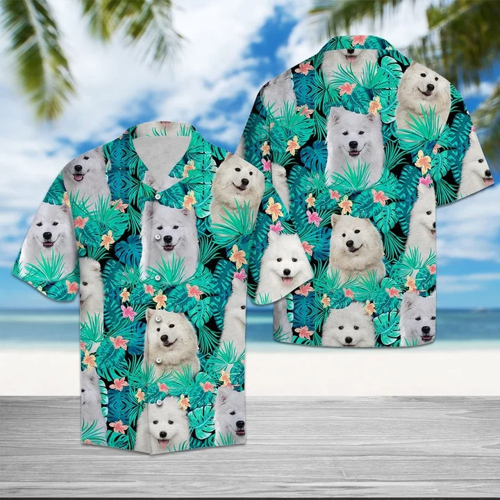 Samoyed Lost In Summer Vibes Tropical Palm Leaves Hawaiian Shirt HO1850