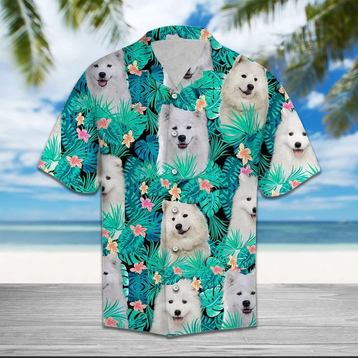 Samoyed Lost In Summer Vibes Tropical Palm Leaves Hawaiian Shirt HO1850