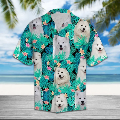Samoyed Lost In Summer Vibes Tropical Palm Leaves Hawaiian Shirt HO1850