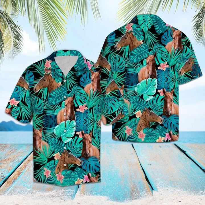 Vivid Forest With American Saddlebred Hawaiian Shirt for men, Horse Hawaiian Aloha Shirt HO1859