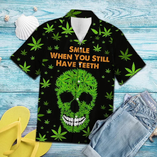 Cannabis Leaf Smile When You Still Have Teeth Hawaiian Shirt, Short Sleeve Hawaiian Aloha Shirt for men and women HO1834