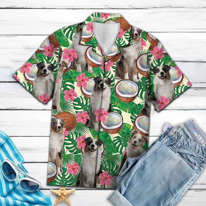 Awesome Australian Shepherd Tropical Coconut Pattern Hawaiian Shirt HO1873