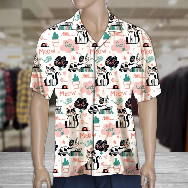 Cute Cat Say Meow Activities Of A Day Pattern Hawaiian Shirt HO1882