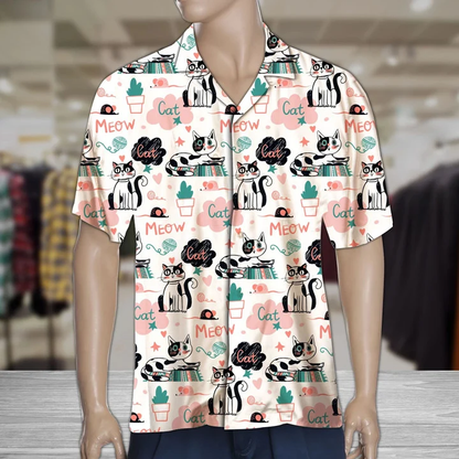 Cute Cat Say Meow Activities Of A Day Pattern Hawaiian Shirt HO1882
