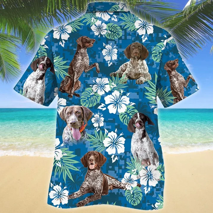 Funny German Shorthaired Pointer Dog Lovers Blue Camouflage Style Hawaiian Shirt HO1868