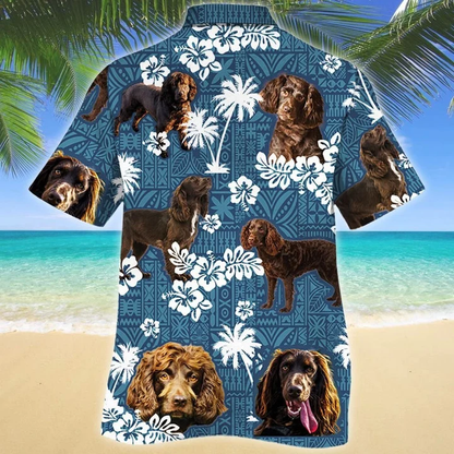 Boykin Spaniel Dog Keep The House Blue Tribal Pattern Hawaiian Shirt HO1869