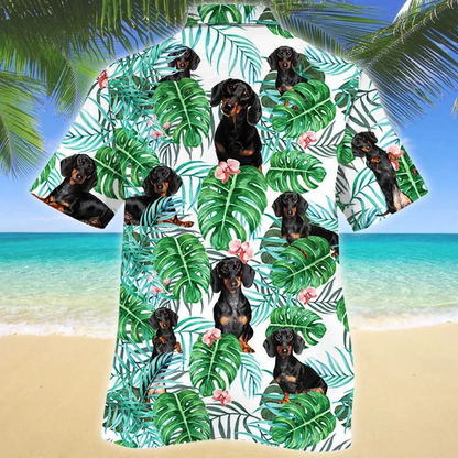 Dachshund Dog Tropical Plant White Theme Hawaiian Shirt HO1883