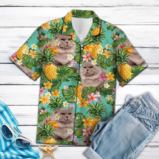 Beautiful Tropical Pineapple Mix British Longhair Print Hawaiian Shirt HO1864