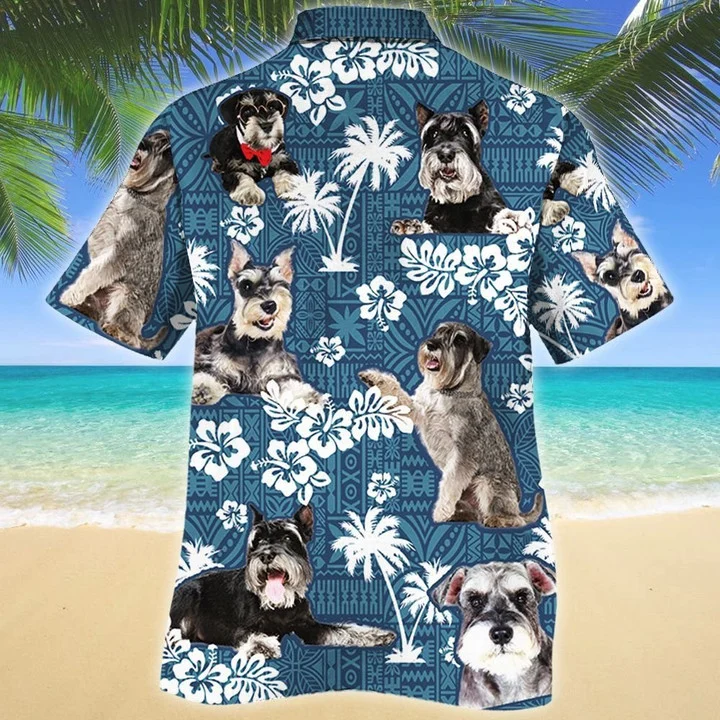 Miniature Schnauzer Different Poses Dog Lovers Blue Tribal Pattern Hawaiian Shirt HO1865