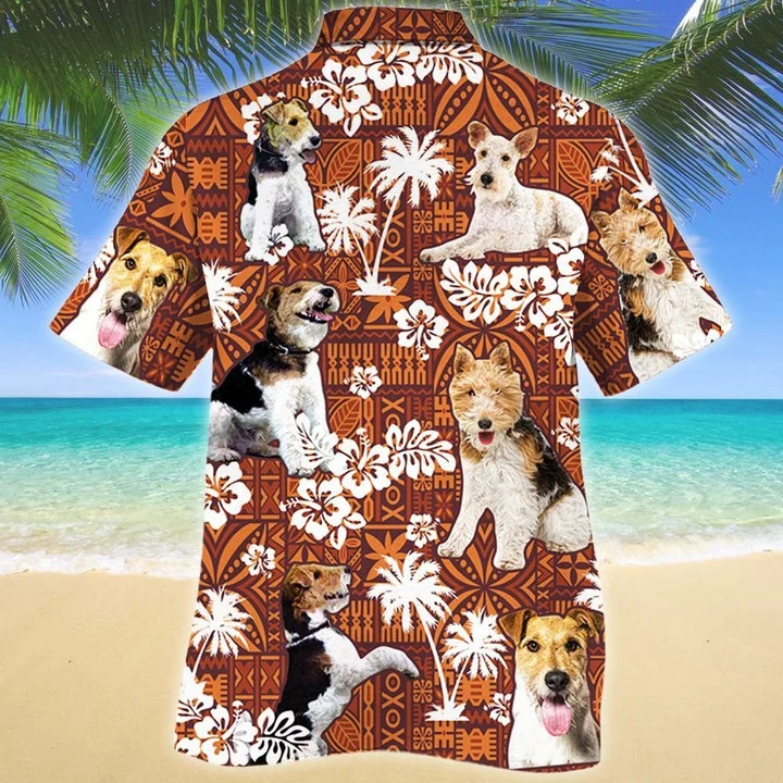 So Cute Wire Fox Terrier Dog Red Tribal Pattern Hawaiian Shirt HO1866