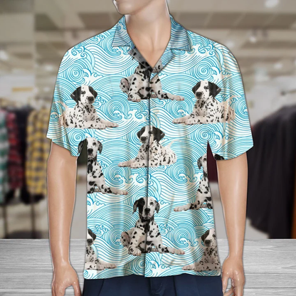 Dalmatian Lying Down On Blue Waves Pattern Hawaiian Shirt HO1870