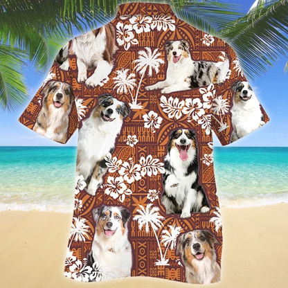 Lovely Design Australian Shepherd Dog Red Tribal Pattern Hawaiian Shirt HO1876