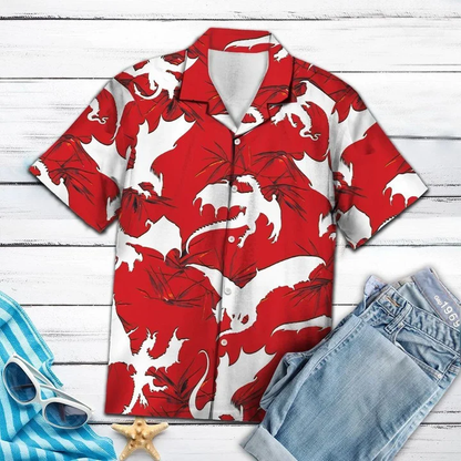 White Dragon Flying Red Hawaiian Shirt for Men, women HO1745