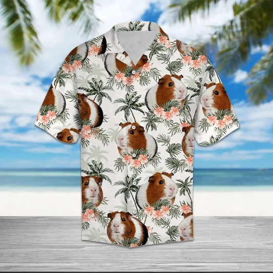 Guinea Pig With Flowers And Leaves Hawaiian Shirt, Summer Short Sleeve Hawaiian Aloha Shirt HO1744
