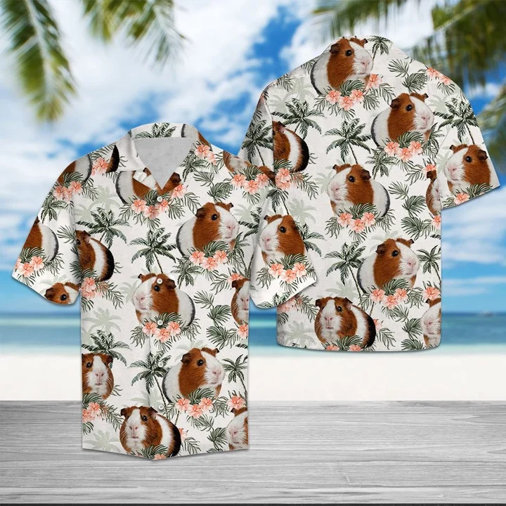 Guinea Pig With Flowers And Leaves Hawaiian Shirt, Summer Short Sleeve Hawaiian Aloha Shirt HO1744