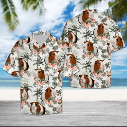Guinea Pig With Flowers And Leaves Hawaiian Shirt, Summer Short Sleeve Hawaiian Aloha Shirt HO1744