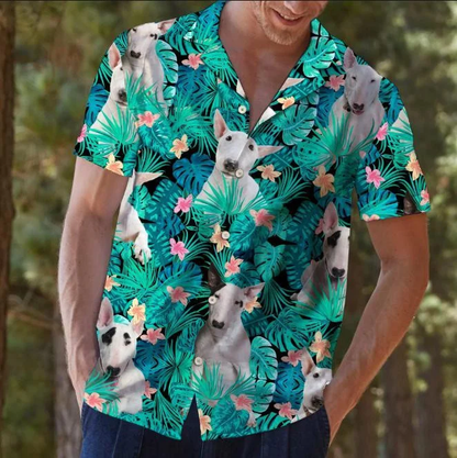 Bull Terrier Into Tropical Jungle Hawaiian Shirt, Dog hawaiian shirt for men and women HO1740