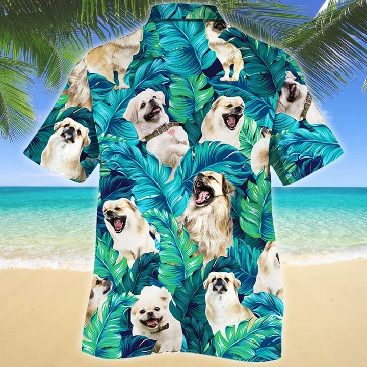 Smiling Tibetan Spaniel Dog Tropical Palm Leaves Hawaiian Shirt, Summer hawaii shirt for Men women HO1735