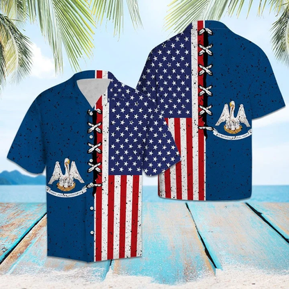 Retro Style Louisiana Usa Flag Pattern Hawaiian Shirt, Summer hawaii shirt for Men women HO1734