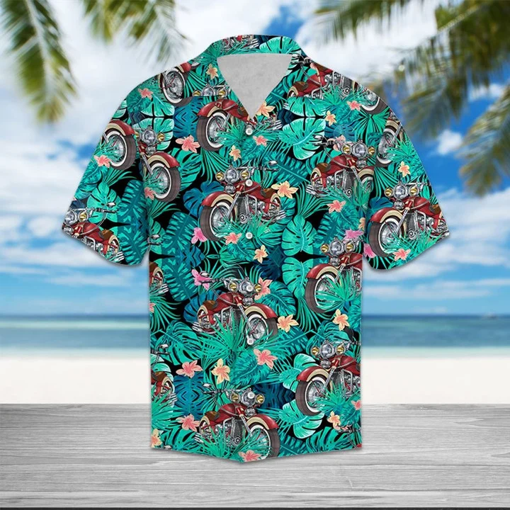 Motorbike Tropical Palm Tree Leaves Summer Aloha Hawaiian Shirt, Summer aloha hawaii shirt for Men women HO1723