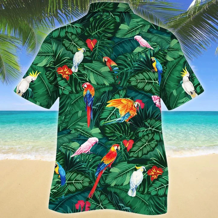Tropical Parrots Dark Green Hawaiian Shirt, Summer aloha hawaii shirt for Men women HO1724